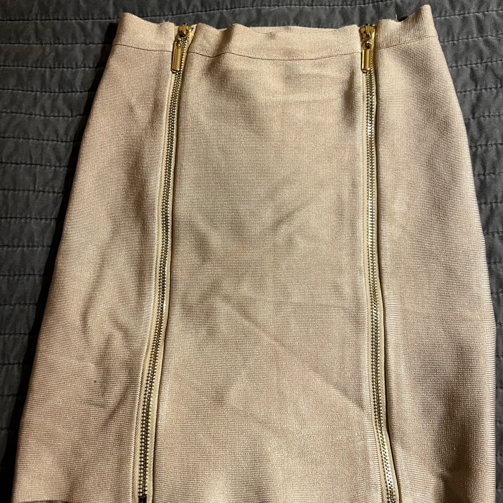Bebe Tan Double Zipper Pencil Skirt